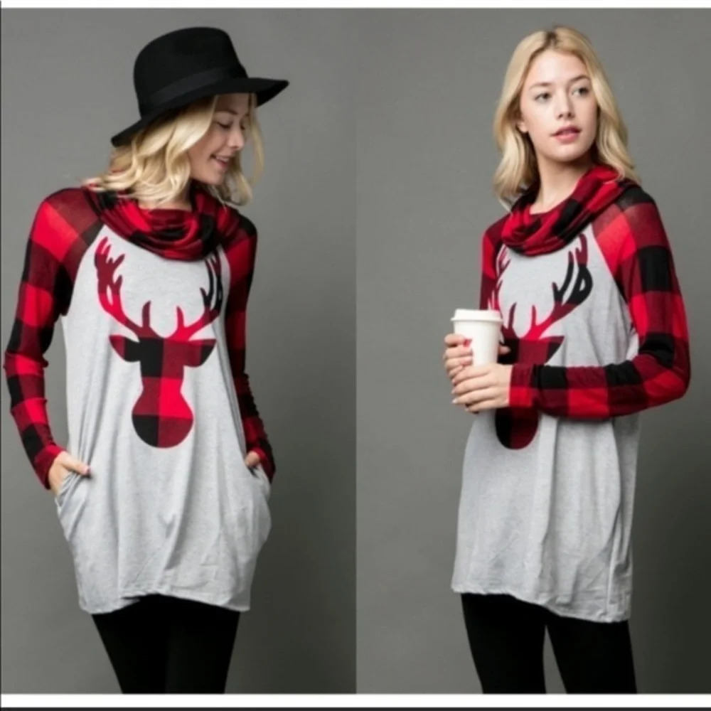 Buffalo plaid reindeer tunic
